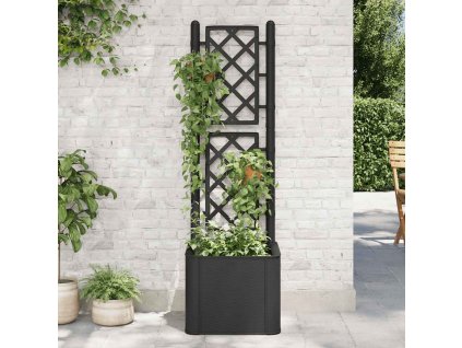 vidaXL Samozavlažovací vyvýšený záhradný záhon s mriežkou antracitový