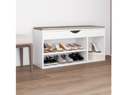 vidaXL Lavica na topánky+podložka, biela 104x30x49cm, kompozitné drevo