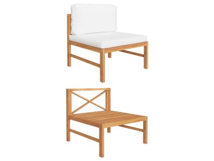 vidaXL Stredová pohovka s krémovými poduškami tíkový masív