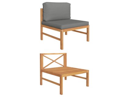 vidaXL Stredová pohovka s tmavosivými vankúšmi tíkový masív