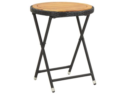 vidaXL Čajový stolík, čierny 60 cm, polyratan, akáciový masív