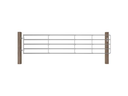 vidaXL Farmárska brána s 5 tyčami oceľová (150-400) x 90 cm strieborná