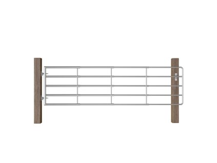 vidaXL Farmárska brána s 5 tyčami oceľová (115-300) x 90 cm strieborná