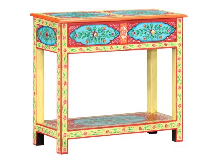 vidaXL Ručne maľovaný konzolový stolík 80x35x75 cm mangovníkový masív