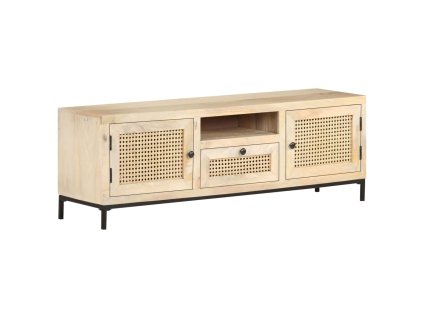 vidaXL TV skrinka 120x30x40 cm mangovníkový masív a prírodný rákos