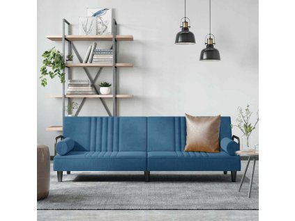 vidaXL Rozkladacia pohovka s opierkami rúk modrá zamat