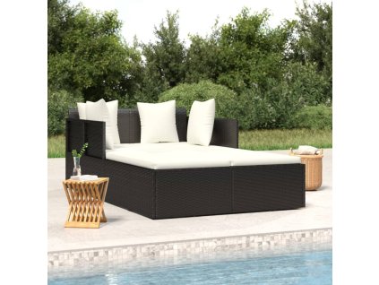 vidaXL Opaľovacie lehátko s vankúšom čierne 182x118x63 polyratan