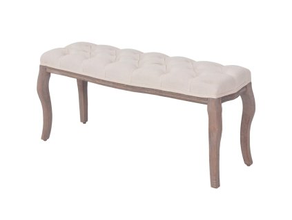 vidaXL Drevená lavica s plátnovým čalúnením, 110x38x48 cm, krémovo- biela