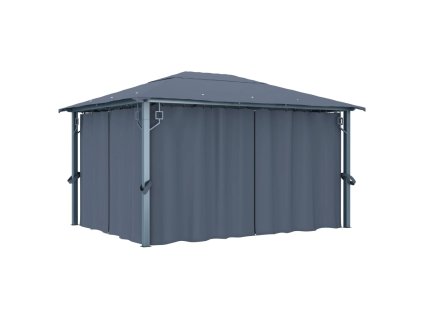 vidaXL Altánok so závesom 400x300 cm, antracitový, hliník