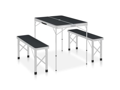 vidaXL Skladací kempingový stôl s 2 lavicami sivý hliníkový