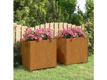 vidaXL Kvetináče s nohami 2 ks 49x47x50 hrdzavé cm korténová oceľ