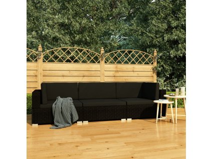 vidaXL 3-dielna záhradná sedacia súprava+podložky, polyratan, čierna