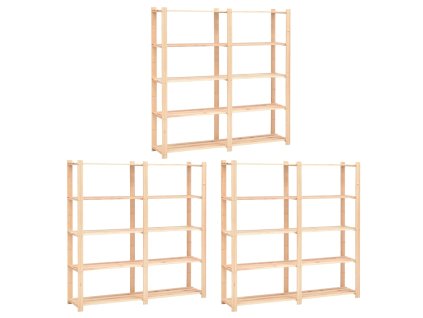 vidaXL Regály s 5 policami 3 ks 170x38x170 cm borovicový masív 500 kg