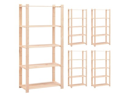 vidaXL Regály s 5 policami 5 ks 80x38x170 cm borovicový masív 250 kg