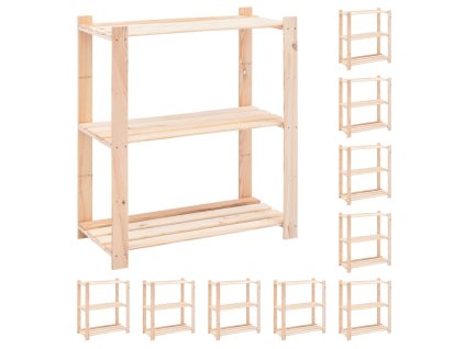 vidaXL Regály s 3 policami 10 ks 80x38x90 cm borovicový masív 150 kg