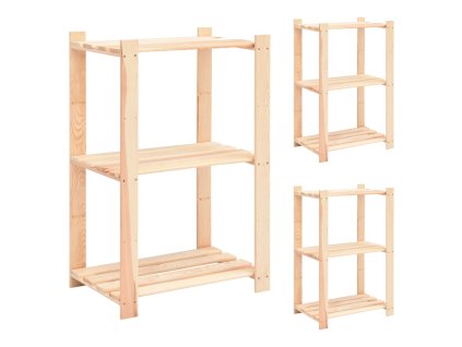 vidaXL Regály s 3 policami 3 ks 60x38x90 cm borovicový masív 150 kg