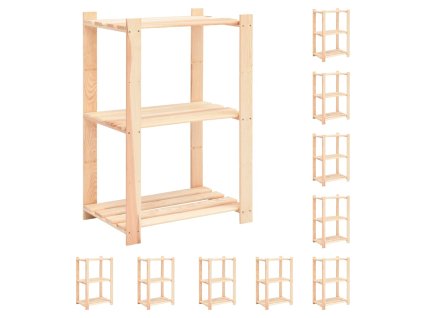 vidaXL Regály s 3 policami 10 ks 60x38x90 cm borovicový masív 150 kg