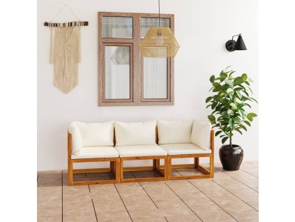 vidaXL 3-miestna záhradná lavica s vankúšmi krémová akáciový masív