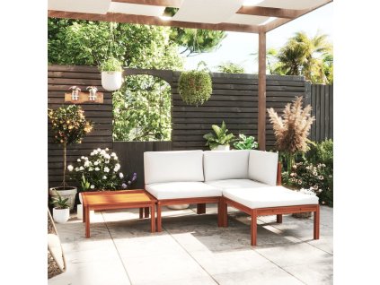 vidaXL 4-dielna záhradná súprava s vankúšmi, krémové drevo, akácia a lano