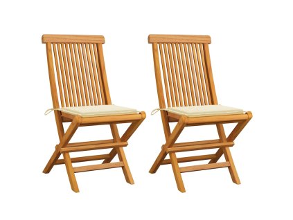 vidaXL Záhradné stoličky, krémové podložky 2 ks, tíkový masív