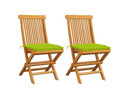 vidaXL Záhradné stoličky so žiarivo zelenými podložkami 2 ks tíkový masív