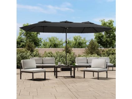 vidaXL Záhradný slnečník, dvojitá strieška+LED, antracitový 449x265 cm