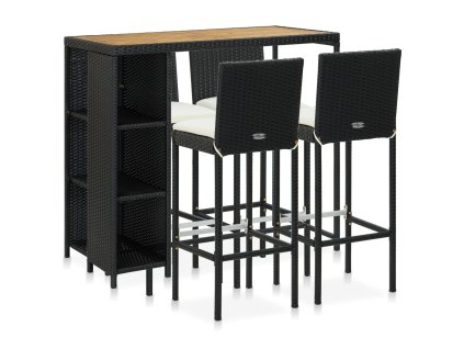 vidaXL 5-dielna záhradná barová súprava s vankúšmi čierna polyratanová