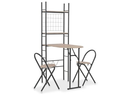 vidaXL 3-dielna skladacia jedálenská súprava s úložným regálom MDF a oceľ