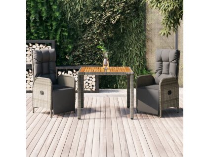 vidaXL 3-dielna záhradná jedálenská sada s podložkami sivá polyratan