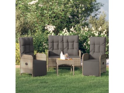 vidaXL 3-dielna záhradná jedálenská sada s podložkami sivá polyratan