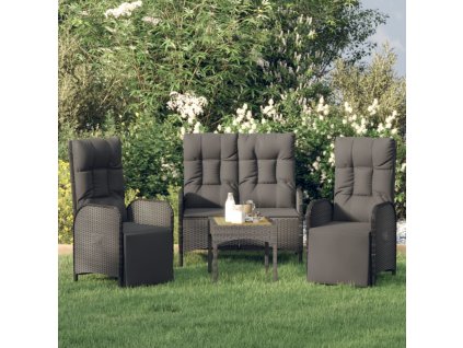 vidaXL 3-dielna záhradná jedálenská sada s vankúšmi čierna polyratan