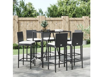 vidaXL 7-dielna záhradná barová súprava s vankúšmi čierna polyratan