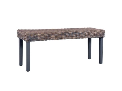 vidaXL Lavička 110 cm sivý prírodný kubu ratan a masívne mahagónové drevo