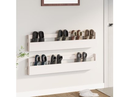 vidaXL Nástenné stojany na topánky 2 ks biele 110x9x23 cm borovica