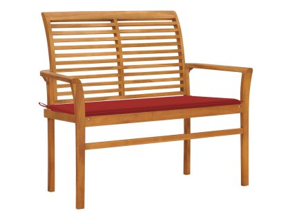 vidaXL Záhradná lavička a červená podložka 112 cm teakový masív