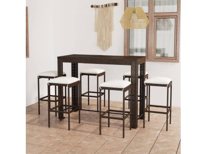 vidaXL 7-dielna záhradná barová súprava s vankúšmi polyratanová hnedá