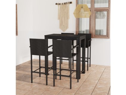 vidaXL 5-dielna vonkajšia barová súprava s opierkami polyratan čierna