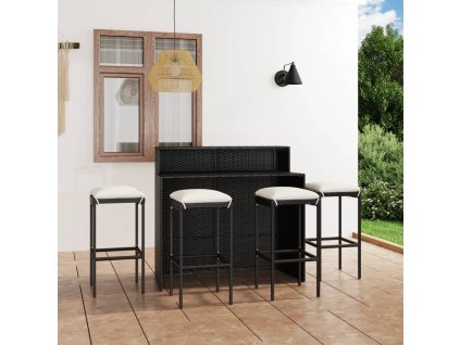 vidaXL 5-dielna záhradná barová súprava s vankúšmi čierna