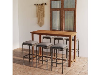 vidaXL 7-dielna záhradná barová súprava s vankúšmi sivá