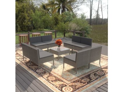 vidaXL 9-dielna záhradná sedacia súprava s vankúšmi polyratanová sivá