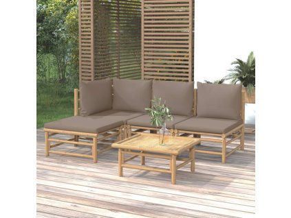 vidaXL 5-dielna záhradná sedacia súprava sivohnedé vankúše bambus