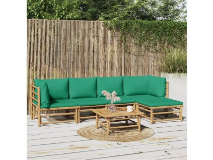 vidaXL 6-dielna záhradná sedacia súprava zelené vankúše bambus