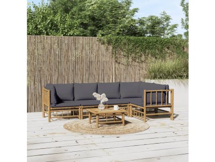 vidaXL 6-dielna záhradná sedacia súprava tmavosivé vankúše bambus