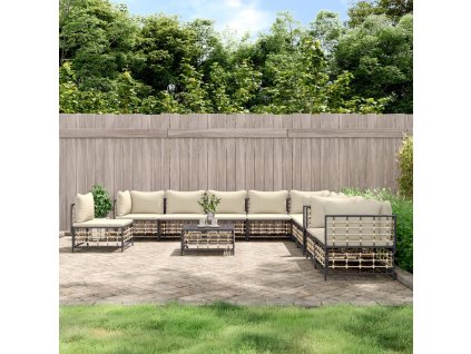 vidaXL 11-dielna záhradná sedacia sada s vankúšmi antracit polyratan