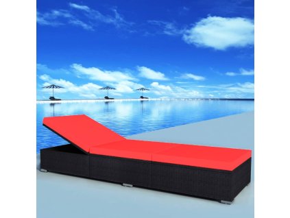 vidaXL Záhradné ležadlo s podložkou, polyratan, čierne