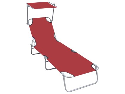 vidaXL Skladacie ležadlo so strieškou červené hliníkové
