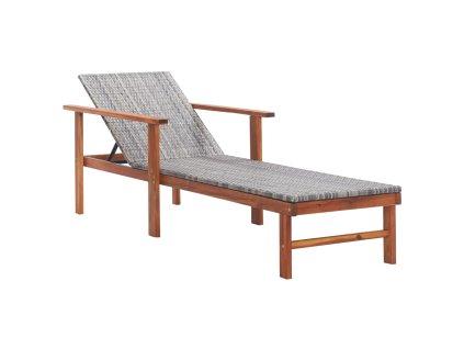 vidaXL Záhradné ležadlo, polyratan a akáciový masív, sivé