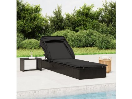 vidaXL Lehátko so skladacou strechou čierne 213x63x97cm polyratan