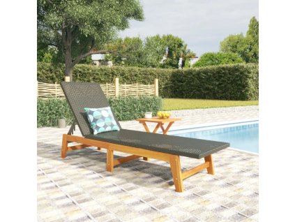 vidaXL Záhradné ležadlo so stolíkom, polyratan a akáciový masív