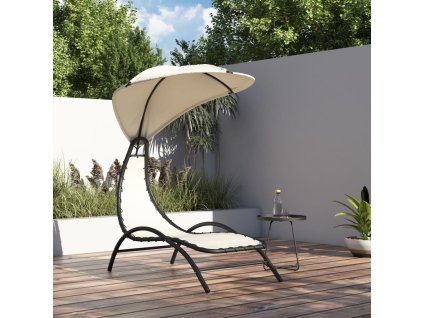 vidaXL Lehátko so strieškou krémové 167x80x195 cm látka a oceľ